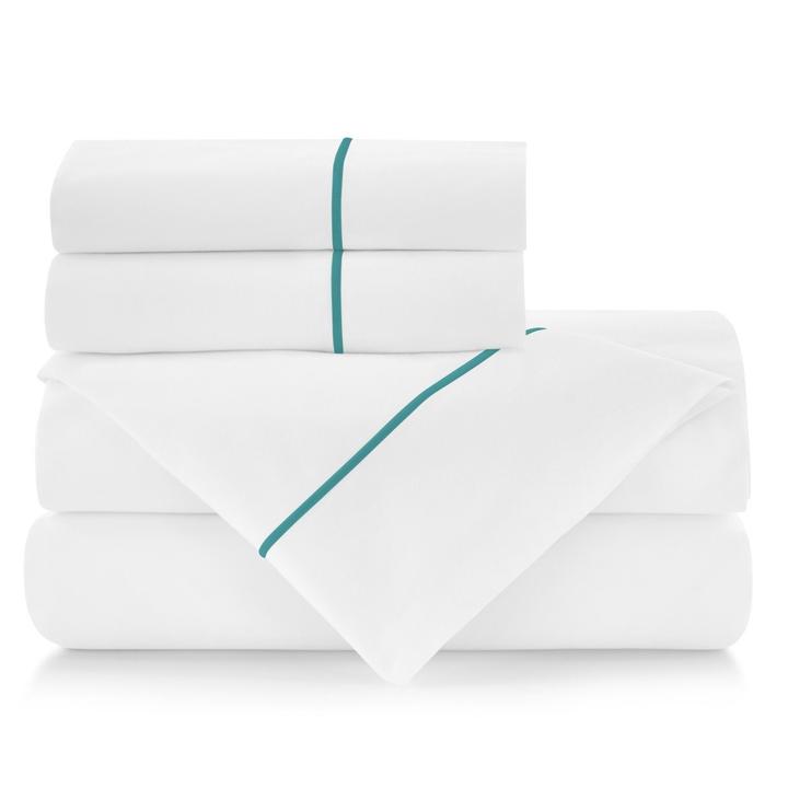 PEACOCK ALLEY BOUTIQUE EMBROIDERED PERCALE SHEET SET AQUA
