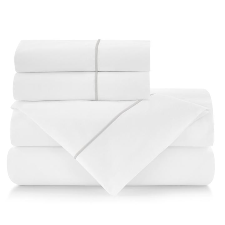 PEACOCK ALLEY BOUTIQUE EMBROIDERED PERCALE SHEET SET FLINT
