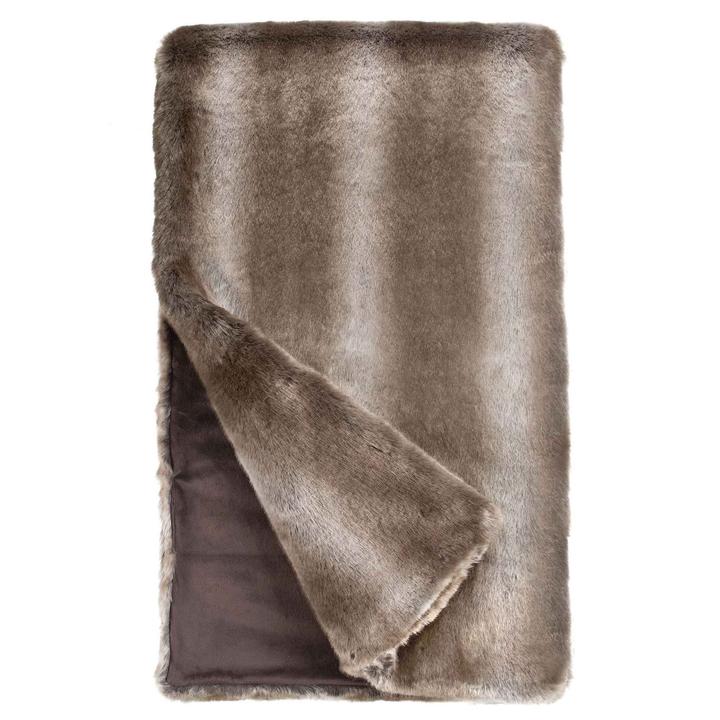 PEACOCK ALLEY MILA LUXURY FAUX FUR THROW  TIMBER WOLF