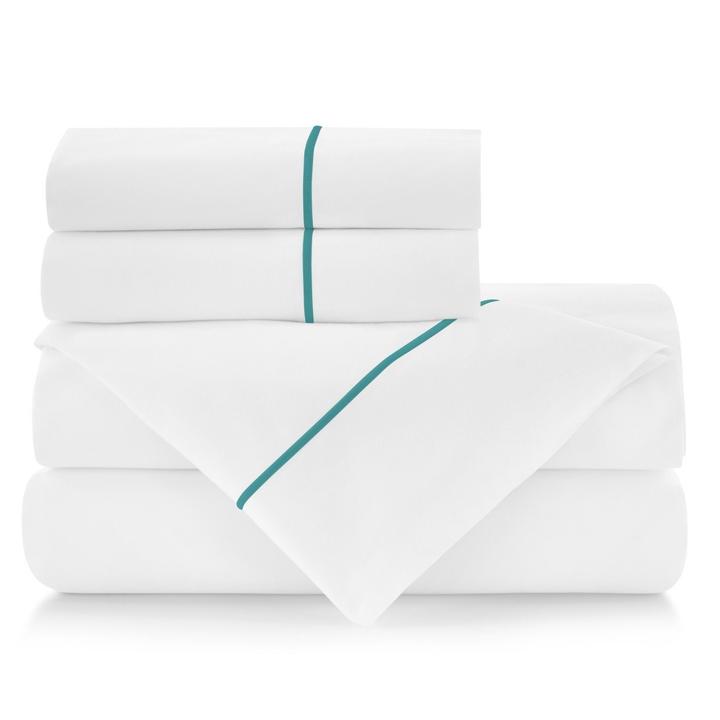 PEACOCK ALLEY BOUTIQUE EMBROIDERED PERCALE SHEET SET  AQUA