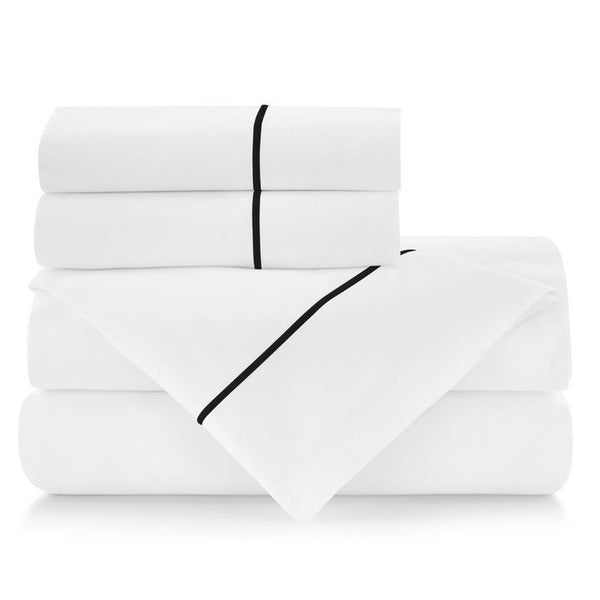 PEACOCK ALLEY BOUTIQUE EMBROIDERED PERCALE SHEET SET  BLACK