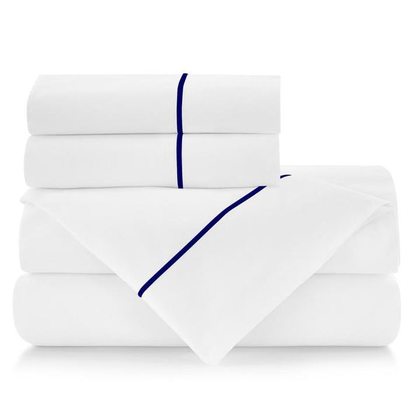 PEACOCK ALLEY BOUTIQUE EMBROIDERED PERCALE SHEET SET  MIDNIGHT