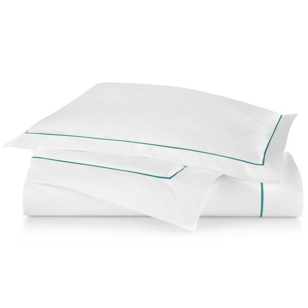 PEACOCK ALLEY BOUTIQUE EMBROIDERED PERCALE DUVET COVER  AQUA
