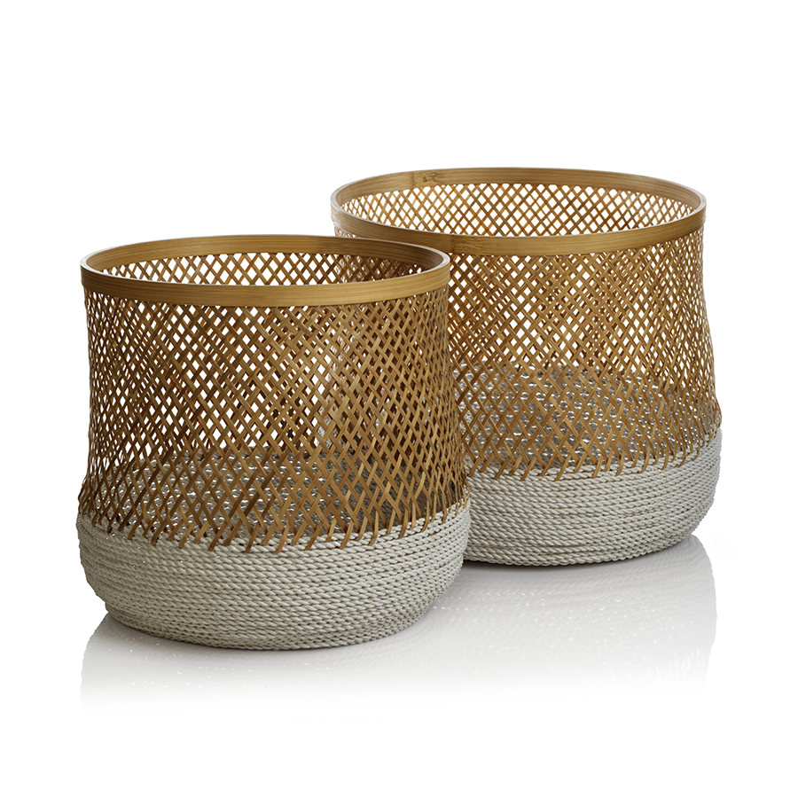 ANDES BAMBOO AND RAFFIA BASKETS - SET OF 2
