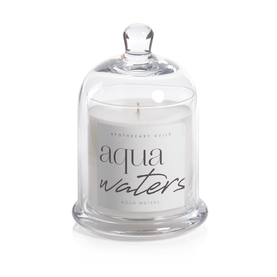 APOTHECARY GUILD SCENTED CANDLE JAR - WITH GLASS DOME:  AQUA WATERS