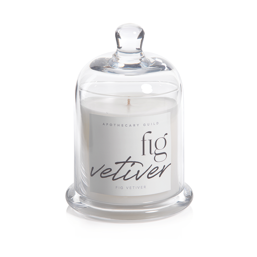 APOTHECARY GUILD SCENTED CANDLE JAR WITH GLASS DOME:  FIG VETIVER