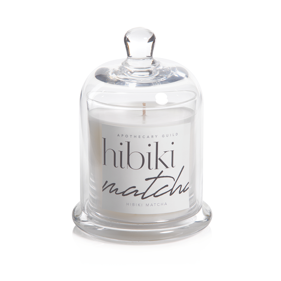 APOTHECARY GUILD SCENTED GLASS CANDLE JAR WITH  GLASS DOME:  HIBIKI MATCHA