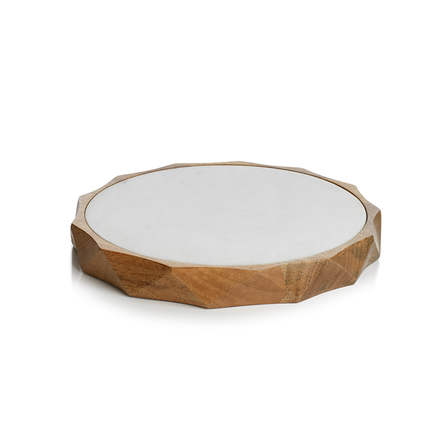 SAN RAMON WOOD AND WHITE MARBLE BOARD - SMALL