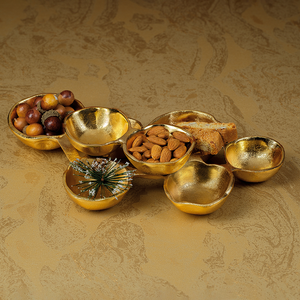 SMALL CLUSTER OF EIGHT SERVING BOWLS - BRIGHT GOLD