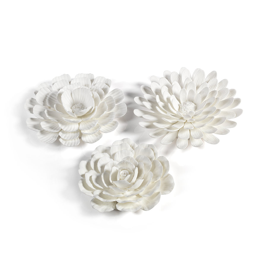 PORCELAIN FLOWER TABLE AND WALL DECOR  (SOLD INDIVIDUALLY)