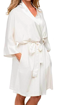 PJ Harlow Shala Knit Robe With Pockets And Satin Trim in Pearl