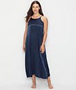 PJ HARLOW MONROW SATIN LONG GOWN WITH ADJUSTABLE GATHERED BACK